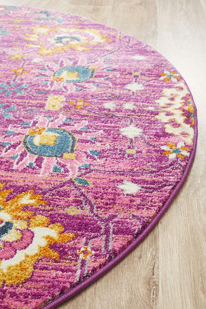 Babil Basra Bohemian Fuchsia Round Rug - Floorsome - MODERN