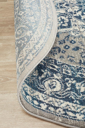 Babil Harran Bohemian Blue Round Rug - Floorsome - MODERN