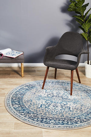 Babil Harran Bohemian Blue Round Rug - Floorsome - MODERN