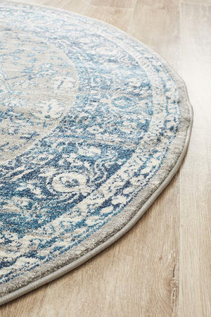 Babil Harran Bohemian Blue Round Rug - Floorsome - MODERN