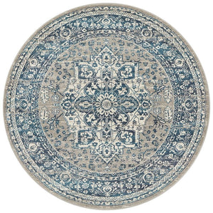 Babil Harran Bohemian Blue Round Rug - Floorsome - MODERN