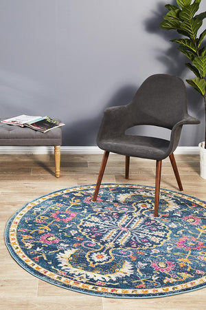 Babil Seleucia Bohemian Navy Round Rug - Floorsome - MODERN