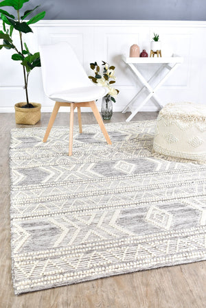 Bihar Natural Handmade Wool and Viscose Rug - Floorsome - FLATWEAVE