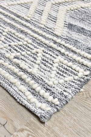 Bihar Silver Handmade Wool and Viscose Rug - Floorsome - FLATWEAVE