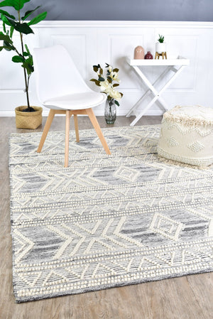 Bihar Silver Handmade Wool and Viscose Rug - Floorsome - FLATWEAVE