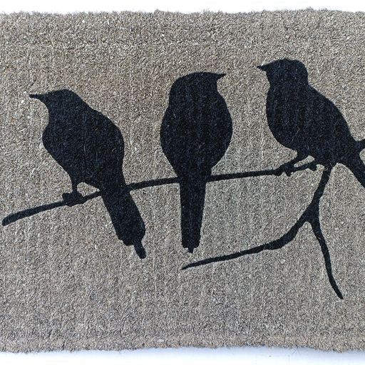 Birds on Branch Black 100% Coir Thick Door Mat