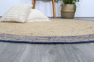 Capri Navy Blue Natural Round Border Rug - Floorsome - Natural