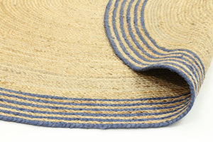 Capri Navy Blue Natural Round Border Rug - Floorsome - Natural