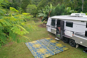 CASABLANCA Recycled Plastic Mat, Royal Blue and Gold 3 x 3m - Floorsome - Outdoor Rugs