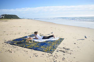 CASABLANCA Recycled Plastic Mat, Royal Blue and Gold 3 x 3m - Floorsome - Outdoor Rugs