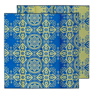 CASABLANCA Recycled Plastic Mat, Royal Blue and Gold 3 x 3m - Floorsome - Outdoor Rugs