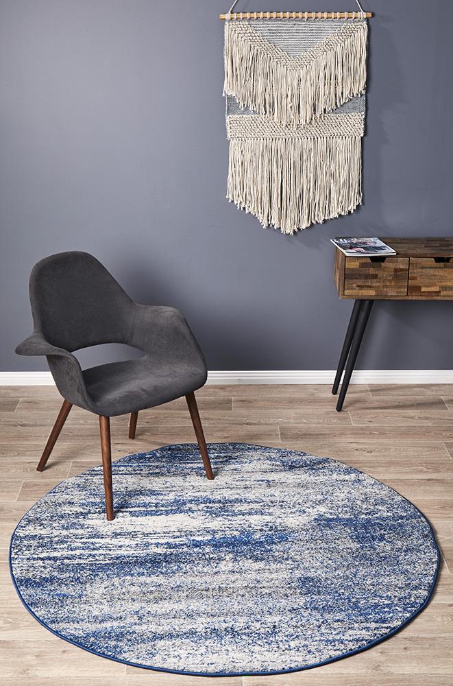 Casandra Dunescape Modern Blue Grey Round Rug