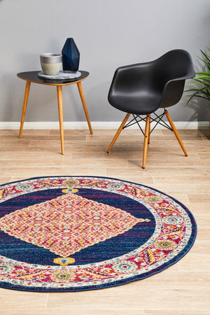 Century 966 Royal Blue Round Rug - Floorsome - Modern