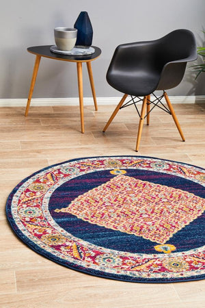 Century 966 Royal Blue Round Rug - Floorsome - Modern