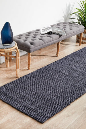 Chunky Natural Fiber Barker Navy Runner Rug - Floorsome - Flatweave