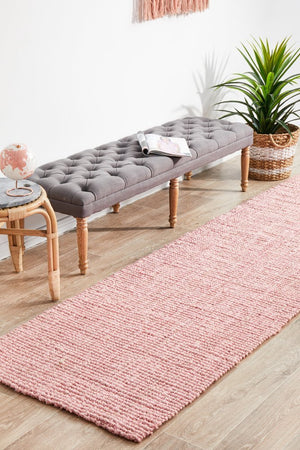 Chunky Natural Fiber Barker Pink Runner Rug - Floorsome - Flatweave