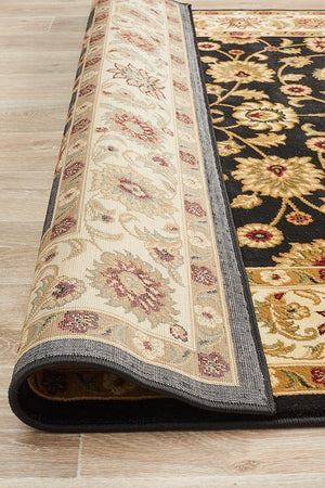 Classic Rug Black with Ivory Border - Floorsome - Traditional