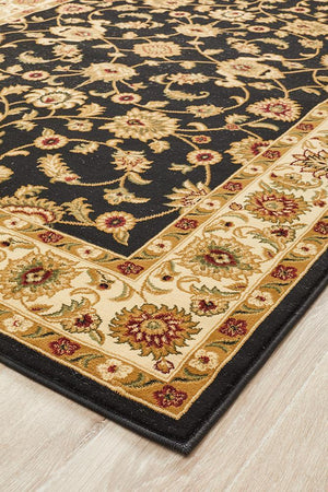 Classic Rug Black with Ivory Border - Floorsome - Traditional