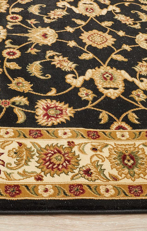 Classic Rug Black with Ivory Border - Floorsome - Traditional