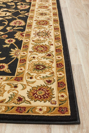 Classic Rug Black with Ivory Border - Floorsome - Traditional