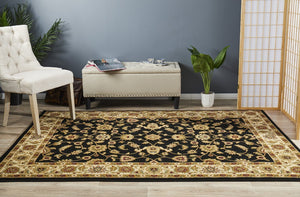 Classic Rug Black with Ivory Border - Floorsome - Traditional