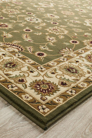 Classic Rug Green with Ivory Border - Floorsome - Traditional