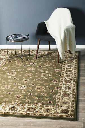 Classic Rug Green with Ivory Border - Floorsome - Traditional