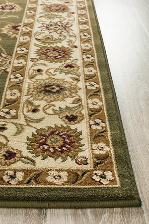 Classic Rug Green with Ivory Border - Floorsome - Traditional