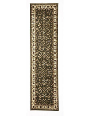 Classic Rug Green with Ivory Border Runner - Floorsome - Traditional