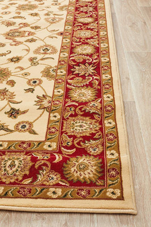 Classic Rug Ivory with Red Border - Floorsome - Traditional