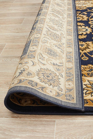 Classic Rug Navy with Ivory Border - Floorsome - Traditional