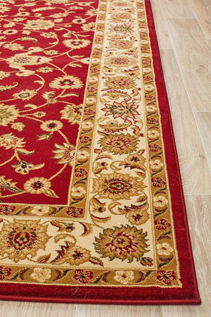 Classic Rug Red with Ivory Border - Floorsome - Traditional