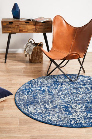 Contrast Navy Transitional Round Rug - Floorsome - Modern