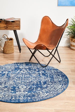 Contrast Navy Transitional Round Rug - Floorsome - Modern