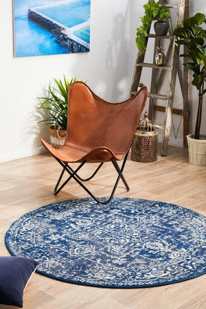 Contrast Navy Transitional Round Rug - Floorsome - Modern