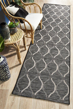 Courtyard 5501 Black Indoor Outdoor Runner Rug - Floorsome - Outdoor Rugs