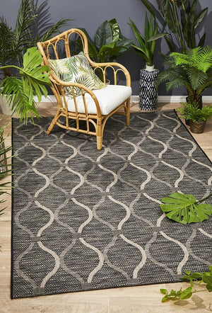 Courtyard Black Indoor Outdoor Rug - Floorsome - Outdoor Rugs