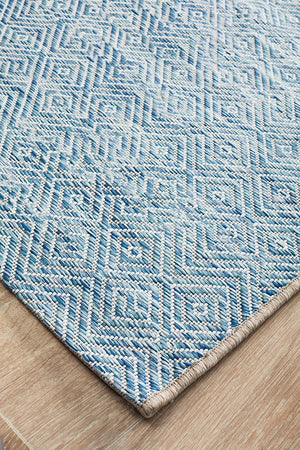 Courtyard Blue Indoor Outdoor Runner Rug - Floorsome - Outdoor Rugs