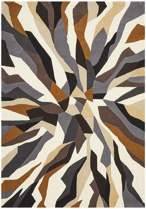 Crossroads Designer Wool Rug Brown White Grey - Floorsome - Modern