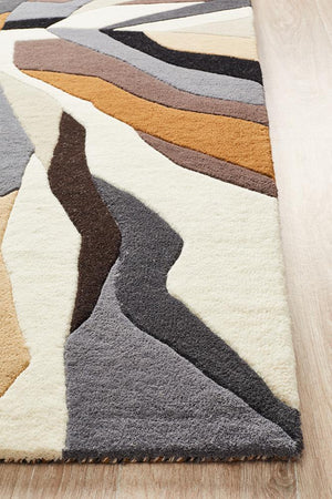 Crossroads Designer Wool Rug Brown White Grey - Floorsome - Modern