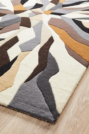 Crossroads Designer Wool Rug Brown White Grey - Floorsome - Modern