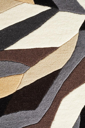 Crossroads Designer Wool Rug Brown White Grey - Floorsome - Modern