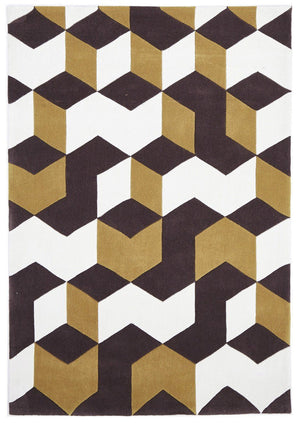 Cube Design Rug Yellow Brown White - Floorsome - Modern