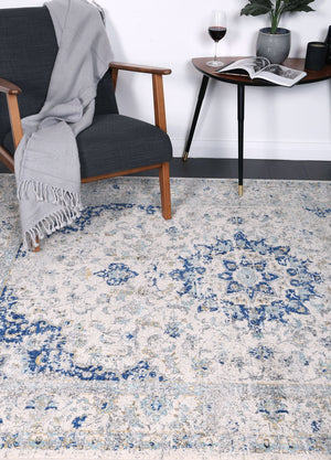 Delicate Navy Blue Traditional Rug - Floorsome - Traditional