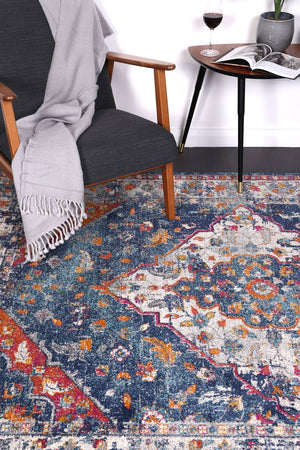 Delicate Navy Multi Oriental Rug - Floorsome - Traditional