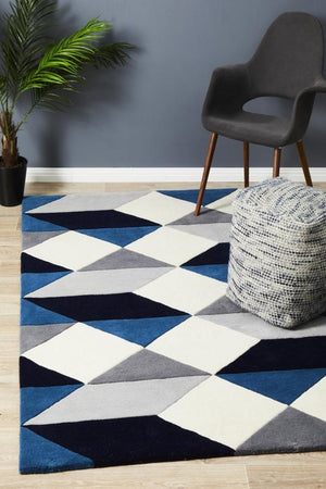 Digital Designer Wool Rug Blue Grey White - Floorsome - Modern