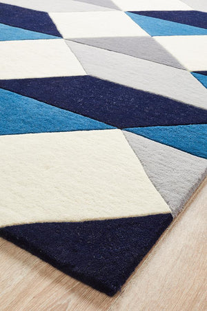 Digital Designer Wool Rug Blue Grey White - Floorsome - Modern