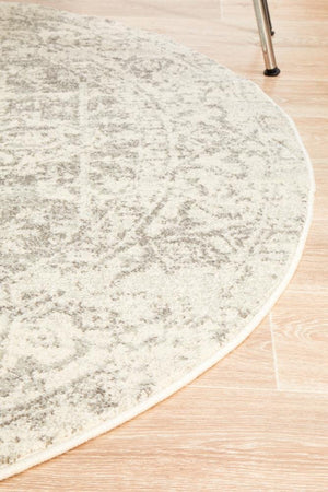 Dream White Silver Transitional Round Rug - Floorsome - Modern