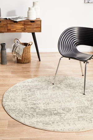 Dream White Silver Transitional Round Rug - Floorsome - Modern