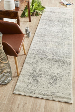 Dream White Silver Transitional Runner Rug - Floorsome - Modern